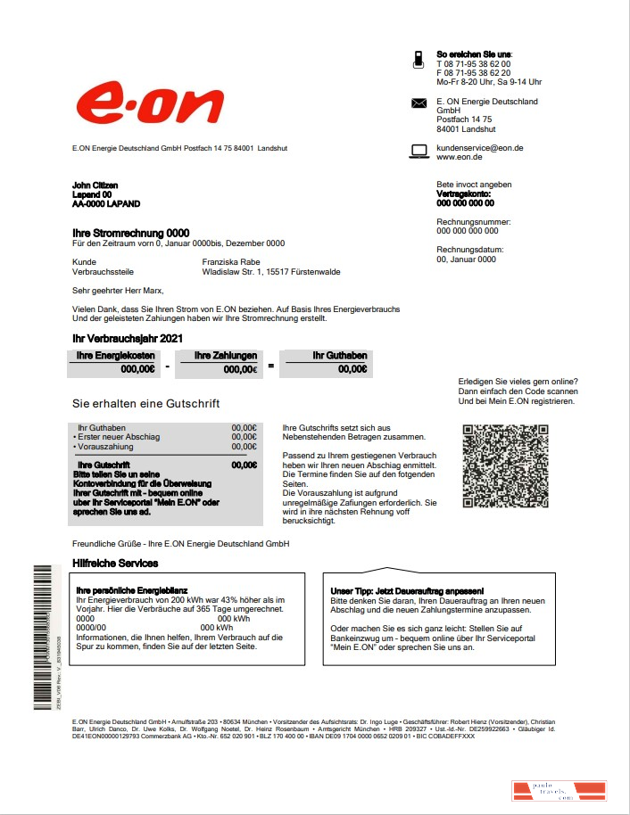 Germany E.ON Energie electricity utility bill